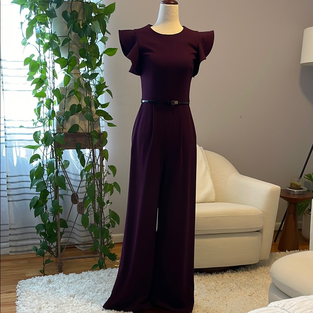 Calvin Klein Purple Wide-Leg Jumpsuit with Cap Sleeves